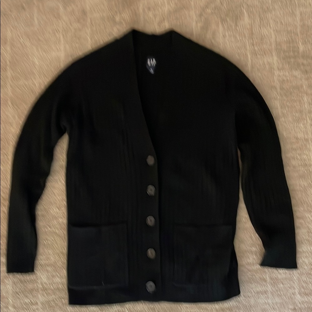 Black Cardigan Sweater with V-neck and Long Sleeves